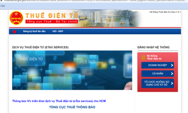 Truy cập vào website tổng cục thuế 